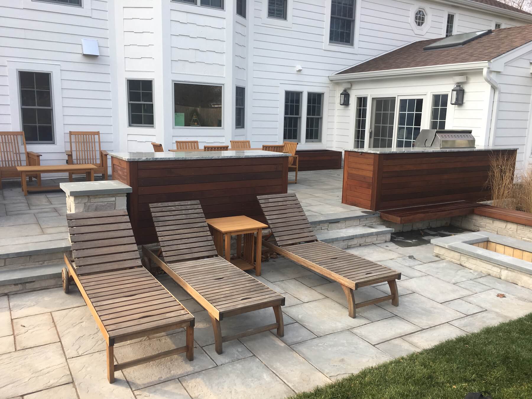 Stone patio with built in planters Denver Co