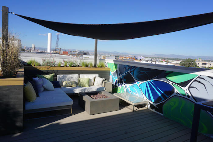 Rooftop Lounge With Canopy & Fire Pit Custom Furniture Rooftop Deck Planters Mural Canopy Rino Denver Co