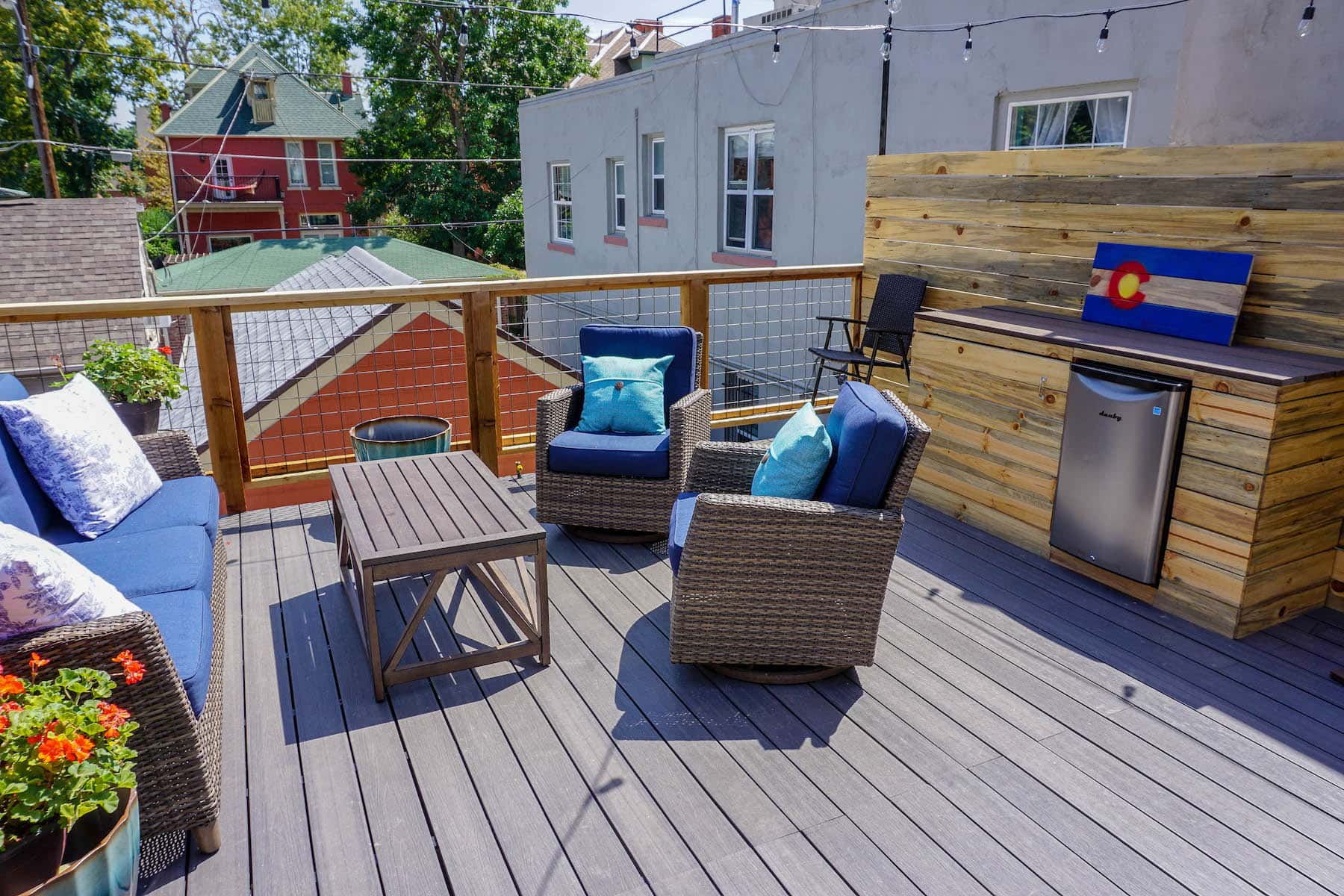 Elevated Deck With Seating and Outdoor Fridge Denver CO