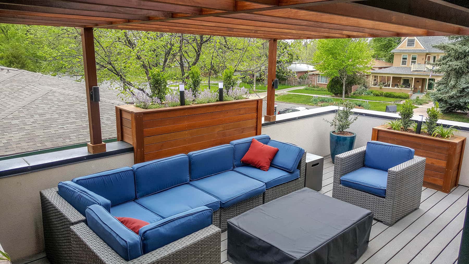 Rooftop Deck Lounge Rooftop Deck With Pergola outdoor TV planters Cherry Creek Denver CO