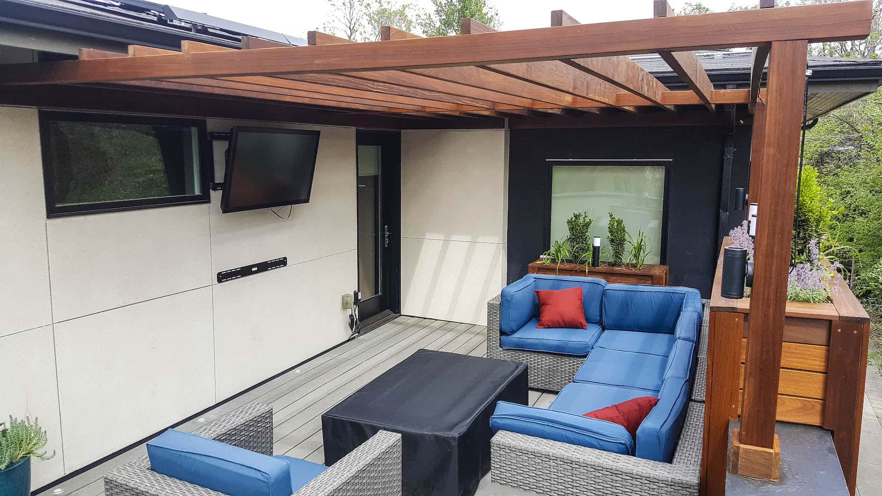Outdoor A/V Rooftop Deck With Pergola outdoor TV planters Cherry Creek Denver CO