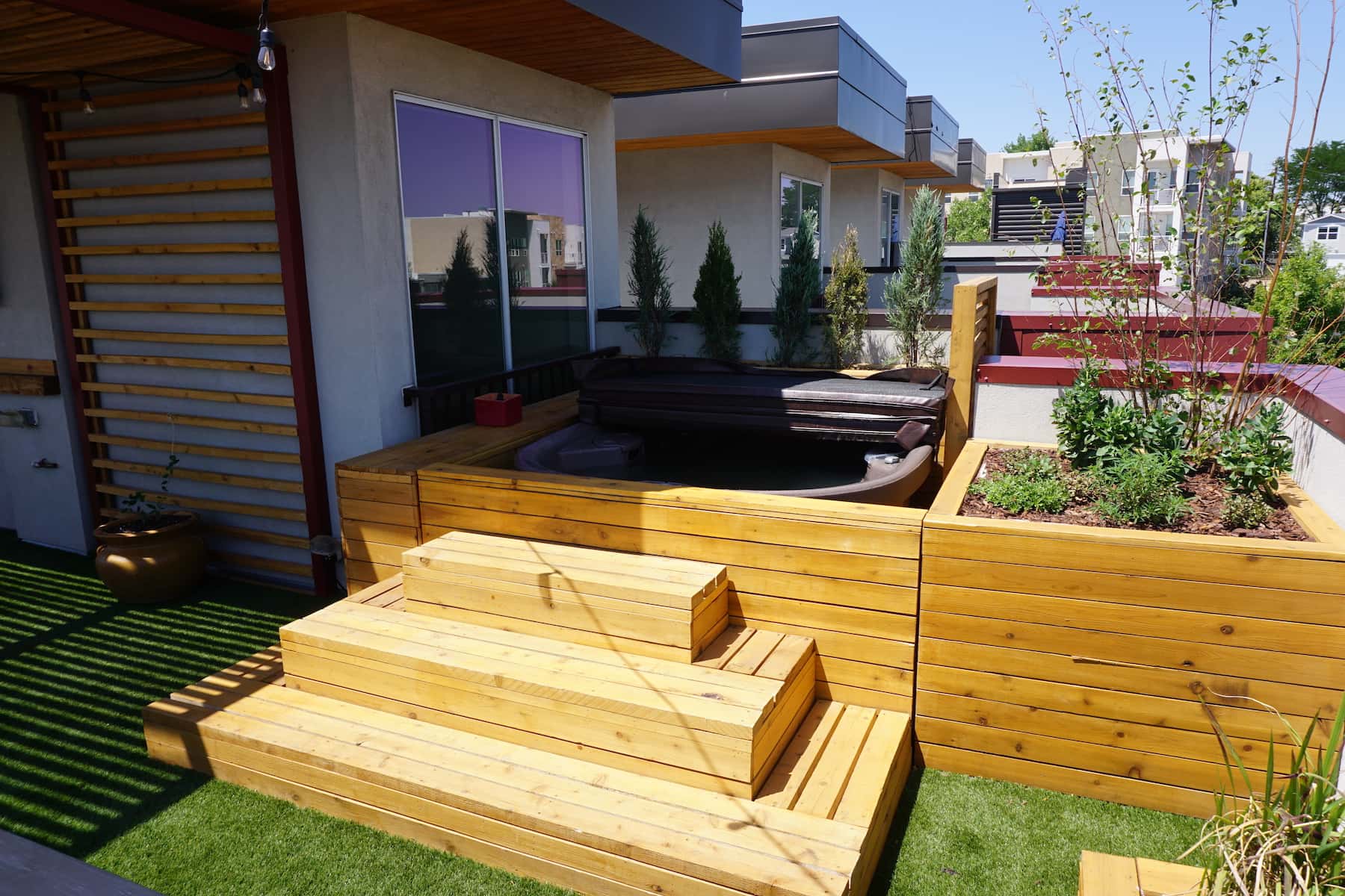 Pergola Daybed Planters Hot Tub Outdoor Dining TV Mile High Stadium Denver CO