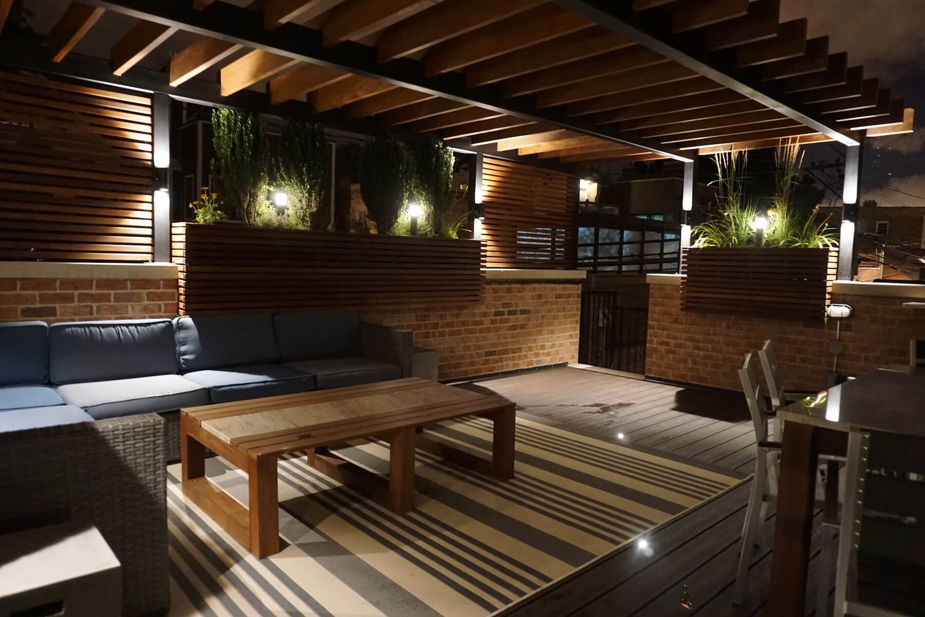 Rooftop Deck With Pergola And Landscape Lighting Denver CO
