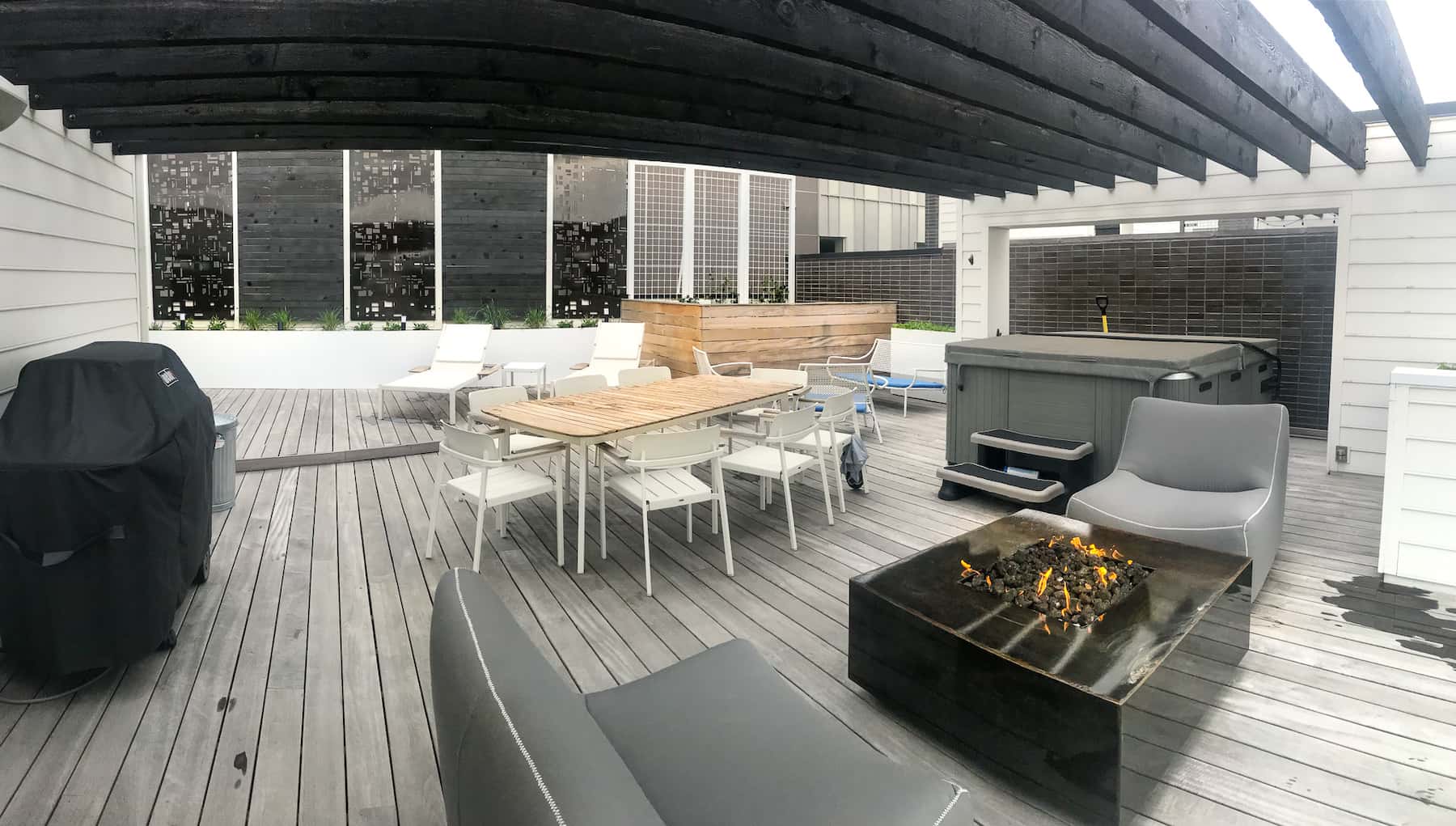 Pergola Dining Area Deck Hot Tub Pergola Dining Fire Pit Deck Hot Tub LoHi Denver, CO