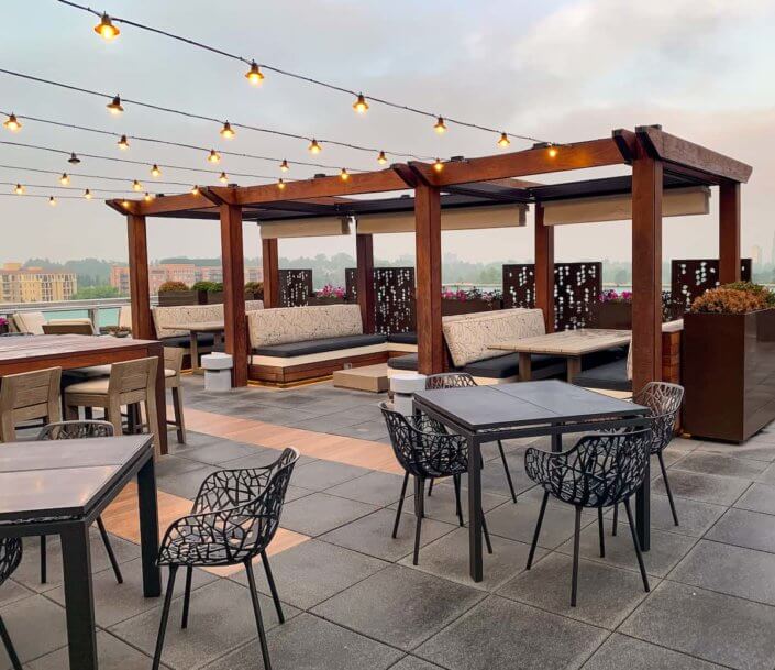 Rooftop Dining Pergola Lighting Cherry Creek Denver CO