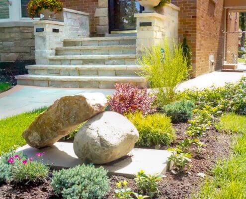 paver walkway stone entryway boulders plantings denver co