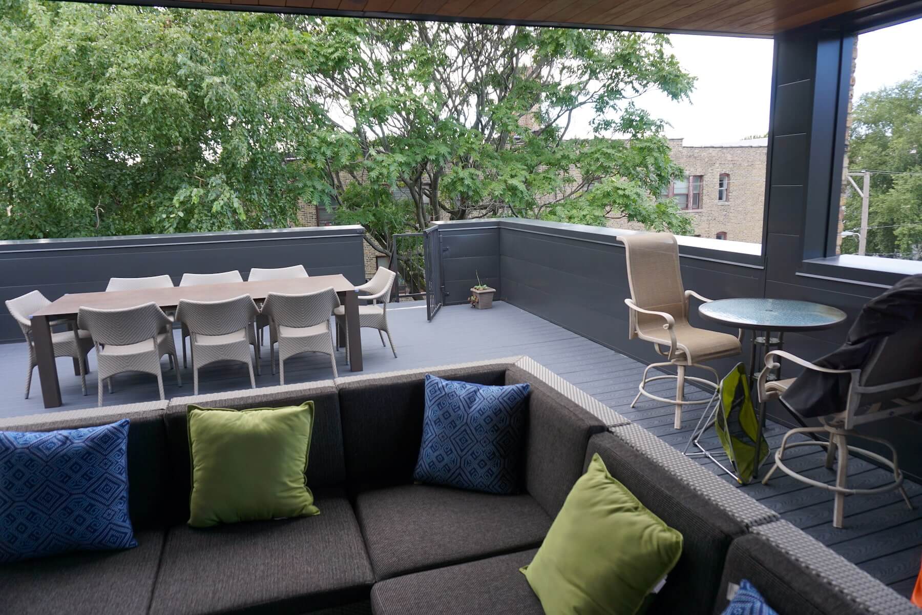 TV Outdoor Fireplace Covered Deck Lounge Denver CO