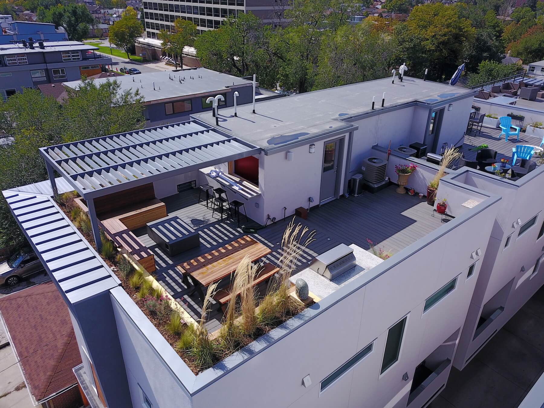 Roof Deck With Pergola Built In Grill & Planters Roof Deck Planters Outdoor furniture Pergola Sloans Lake Denver CO Roof Deck and Garden