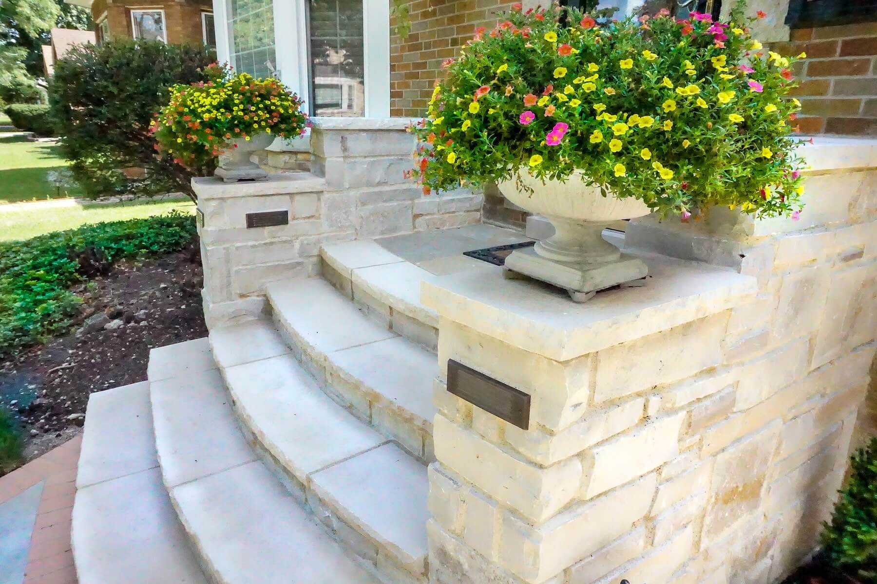 paver walkway stone entryway boulders plantings denver co