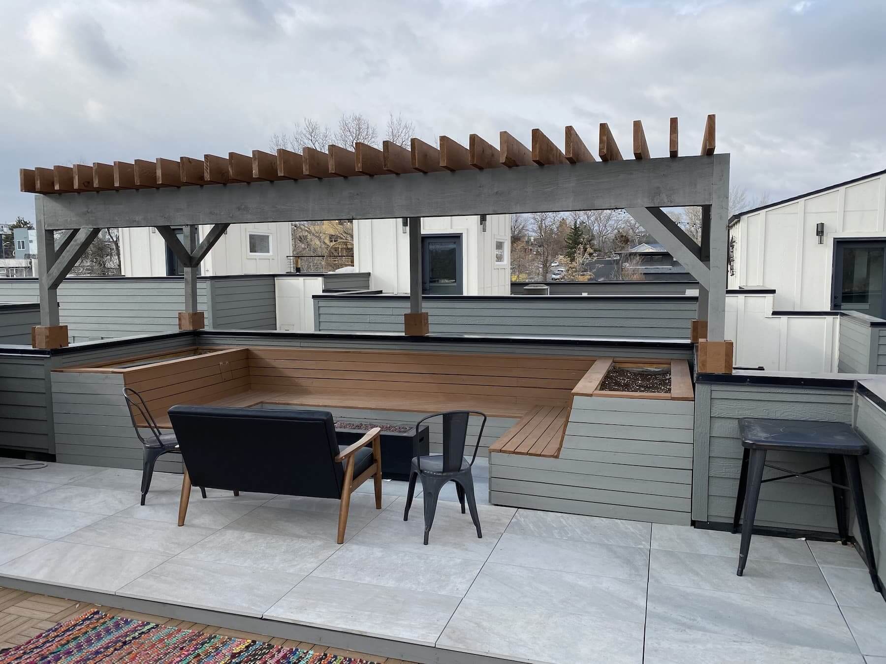 Wooden Pergola Built In Bench Sloan's Lake Denver