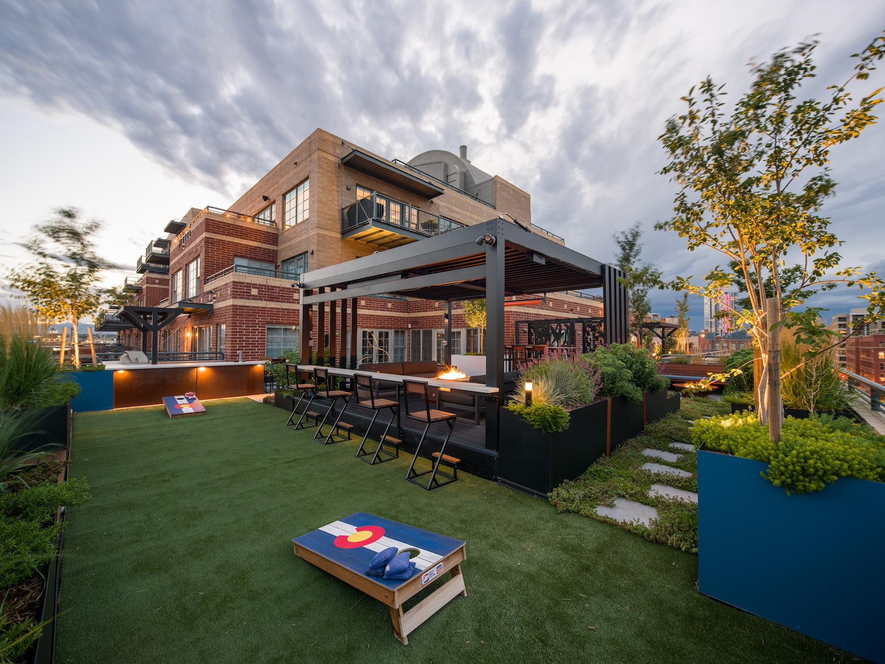 Roof Deck Nighttime With Turf Denver