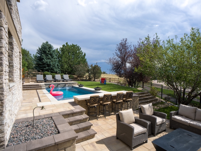 pool, patio, and fire pit in centennial, co