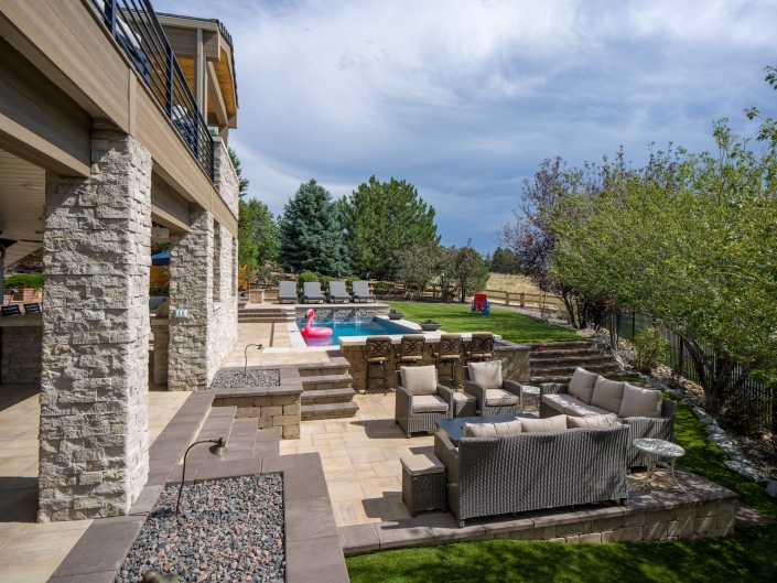 multi-level backyard paver patio in centennial, co